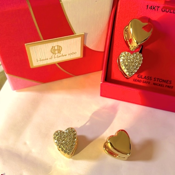 House of Harlow 1960 14 KT gold plated 2 pairs of heart shaped earrings. - Picture 2 of 7